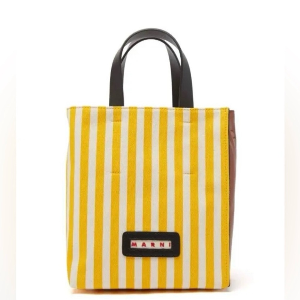 💯 Authentic Marni Museo Striped-Canvas and Leather Bag Made in Italy - Picture 2 of 6